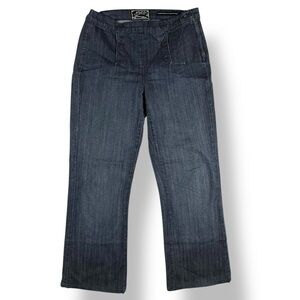 NYDJ Sailor Button Front Straight Leg Dark Wash Blue Stretch Denim Jeans 8